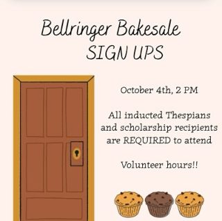 This Saturday we are having a door-to-door bakesale. All active thespians are REQUIRED to attended. Others are welcome to join!! Please signup here: https://www.signupgenius.com/go/10C0B4DA9AA2EA1FEC25-58535297-totj#/