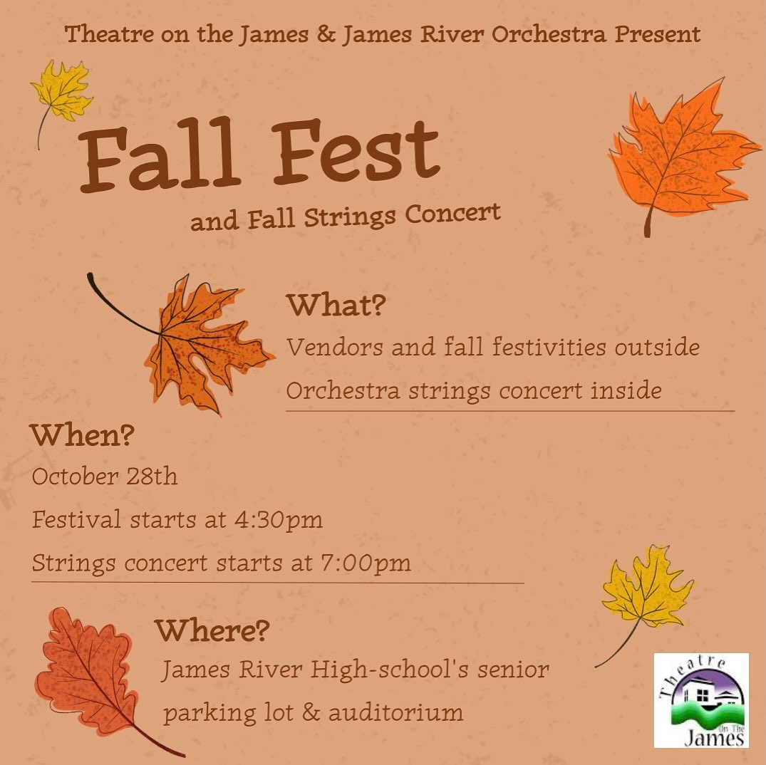 Join us for our first ever Fall Festival!! It will be an exciting evening with fun vendors, fall festivities, and live music at 7:00pm for the Orchestra’s Stings Concert 🍂🍁🎶🎻