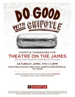 Come out and support TOTJ at Chipotle on April 11th, 5-9pm!! #chipotlefundraiser #chipotlemexicangrill