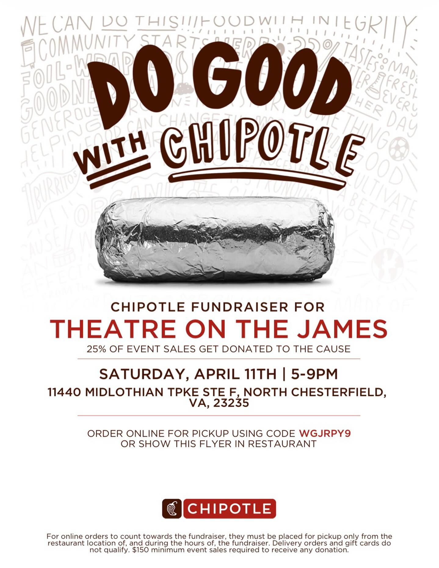 Come out and support TOTJ at Chipotle on April 11th, 5-9pm!! #chipotlefundraiser #chipotlemexicangrill